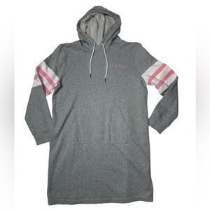 Tommy Hilfiger Gray Hoodie Dress Women’s Size Large Long Sleeve Pink Stripe Logo